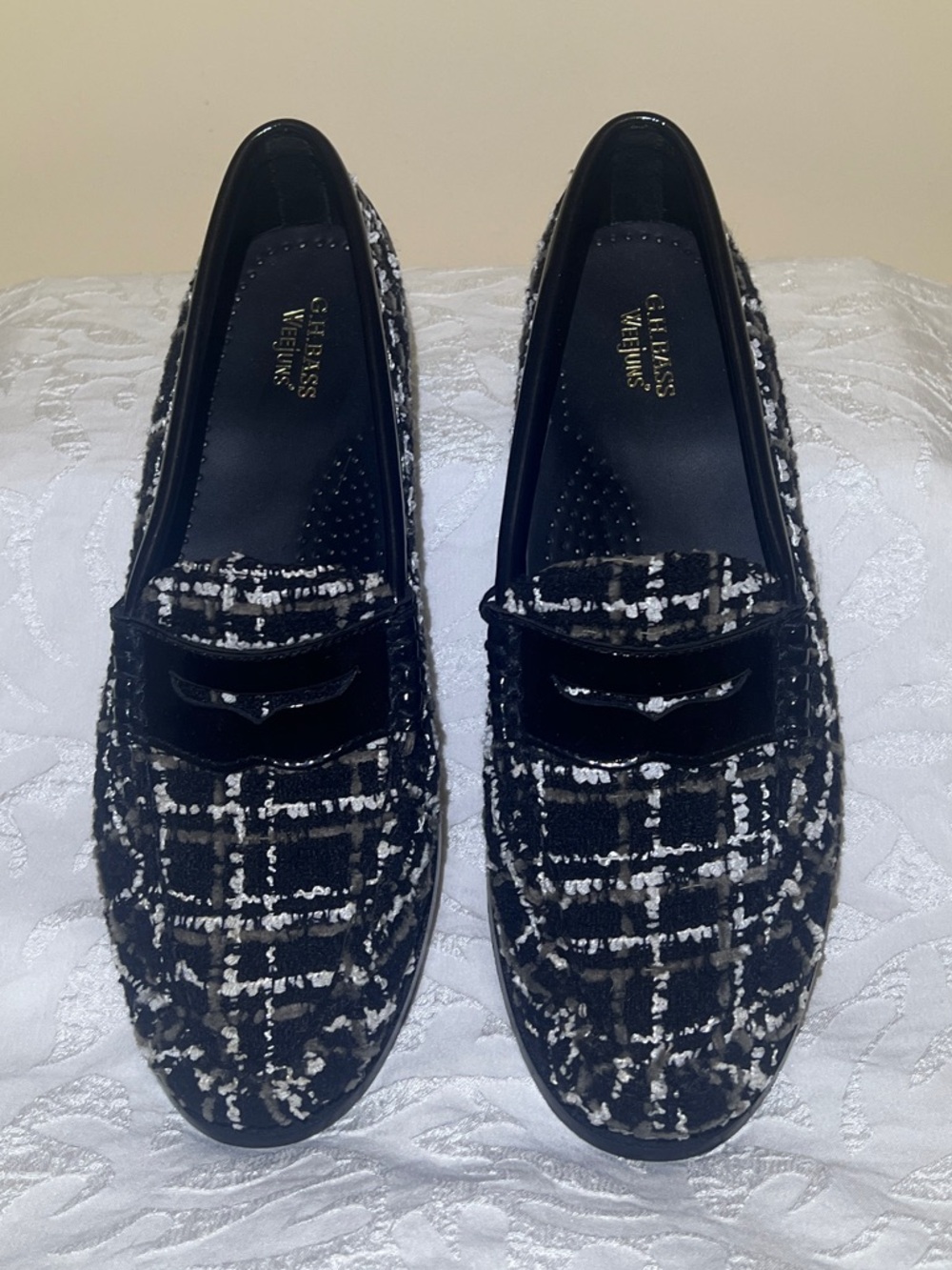 G.H. Bass Weejuns Black and White Tweed Penny Loafers